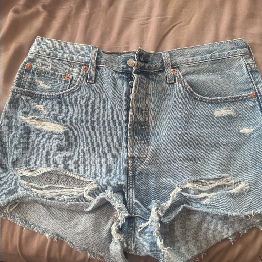 Levi’s 501 Light Blue Distressed Denim Women's Shorts
